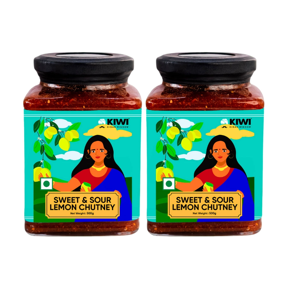A jar of Sweet & Sour Lemon Chutney, with visible lemon chunks and a rustic label.