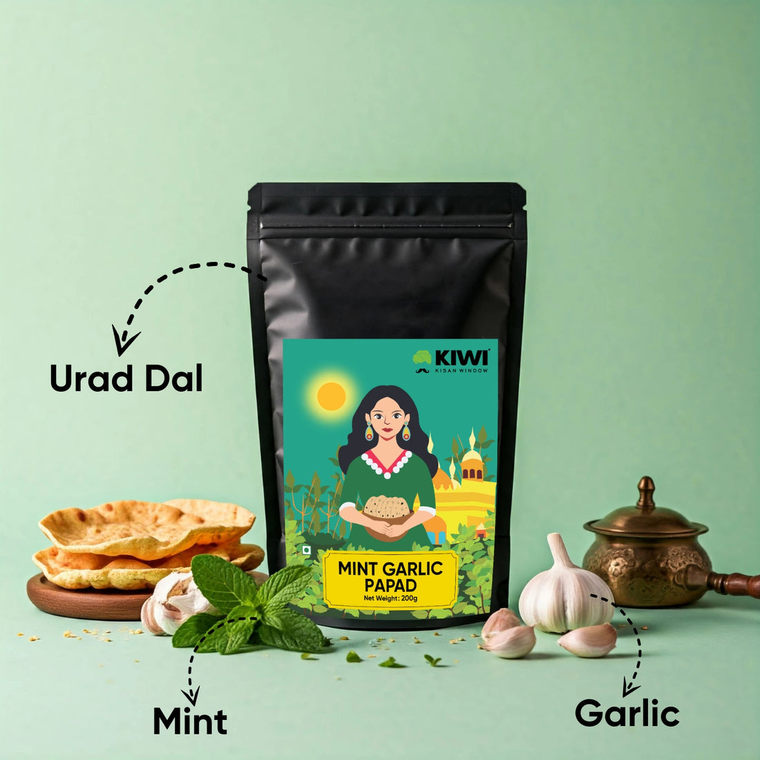 Mint Garlic Papad | Crispy Papad with Mint and Garlic Flavor