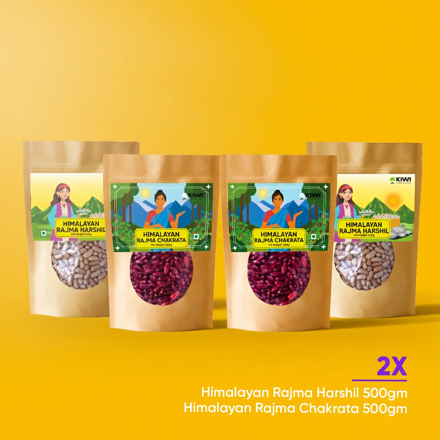 Himalayan Rajma Pack featuring four varieties of kidney beans: two Rajma Chakrata and two Rajma Harshil.