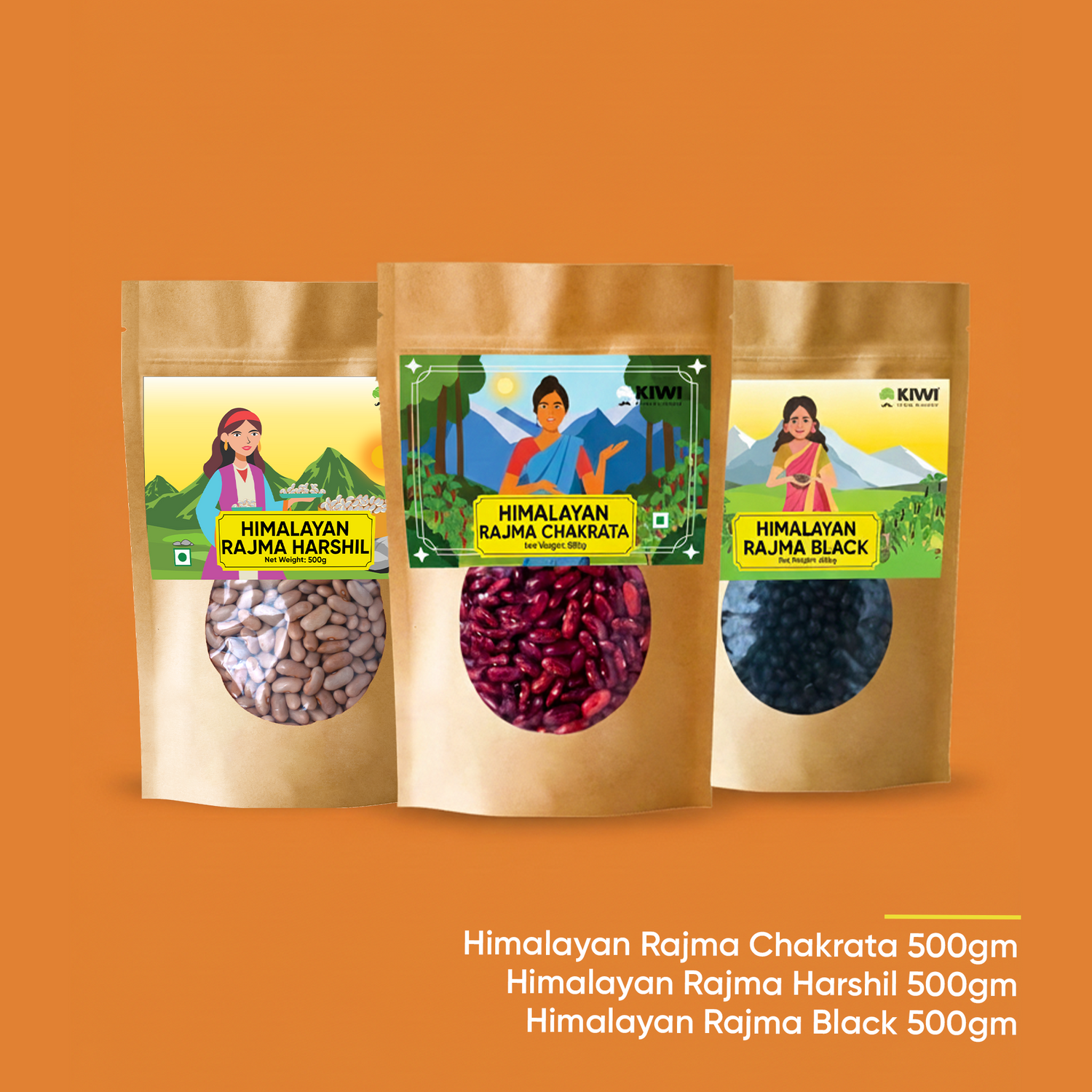 Rajma Bundle: 1 Rajma Chakrata, 1 Harshil Rajma, 1 Rajma Black in a neat package.