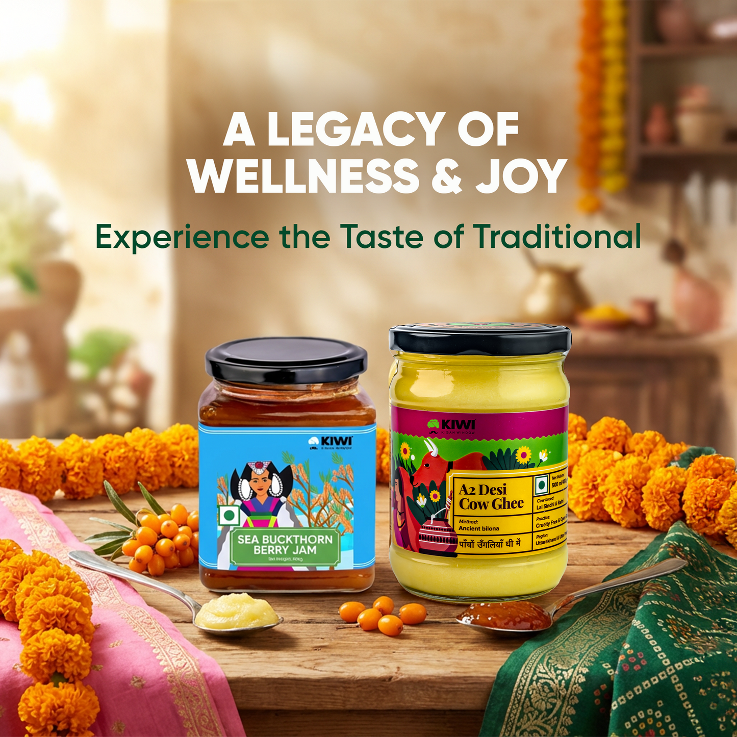 Best Selling Duo ( 1 A2 Desi Cow Ghee + 2 Sea Buckthorn Berry Jam )