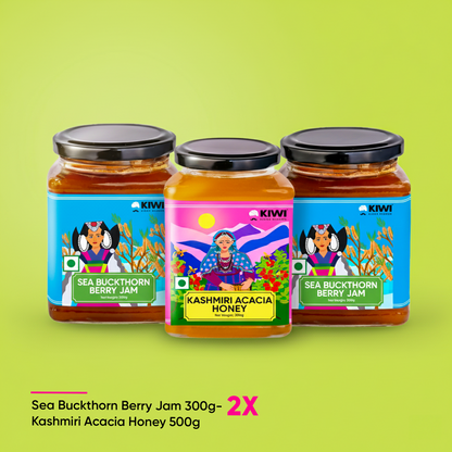 Himalayan Wellness Duo ( 1 Kashmiri Acacia Honey + 2 Sea Buckthorn Jam )