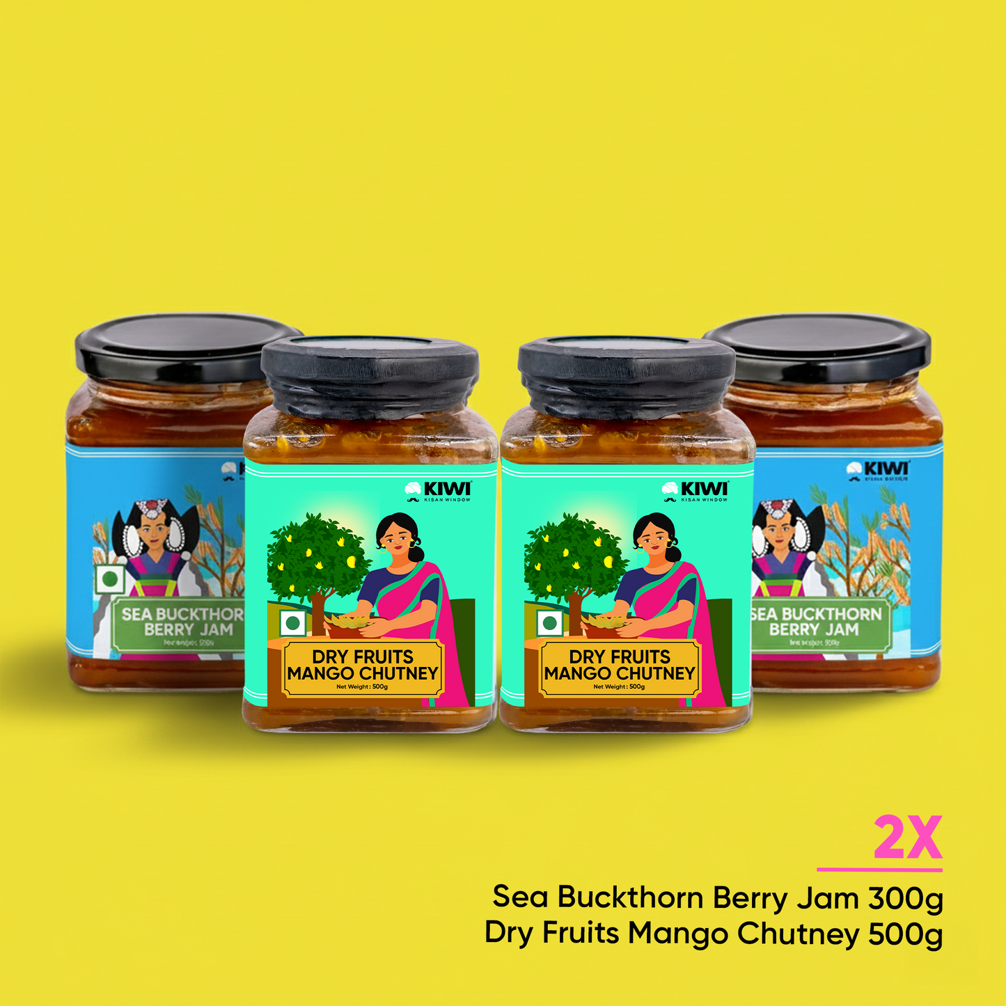 Fruit & Nut Wellness Pack ( 2 Sea Buckthorn Berry Jam + 2 Dry Fruits Mango Chutney )