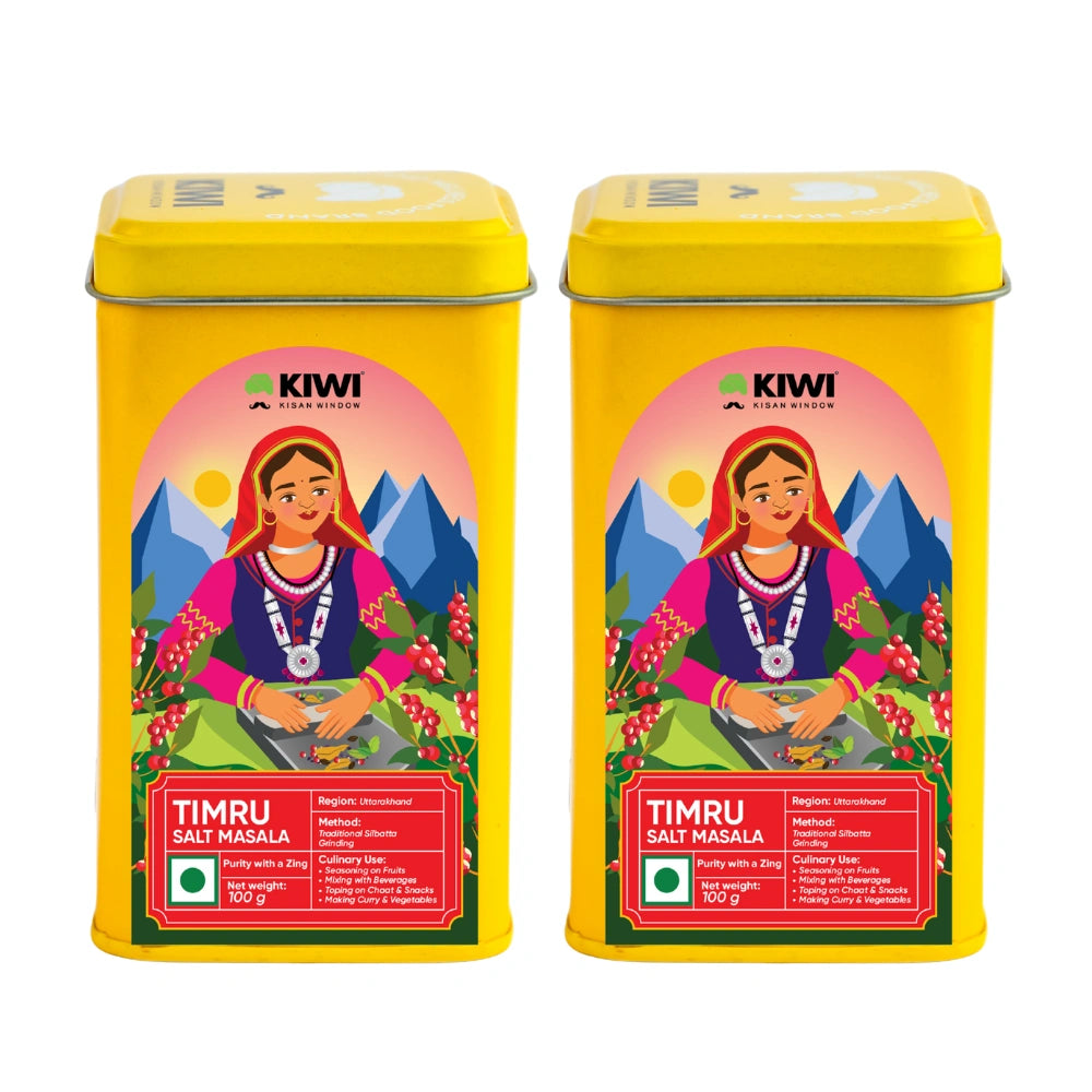 Sizzled Himalayan Timru Masala Seasoning in a clear glass jar with a dark lid, spice visible inside.